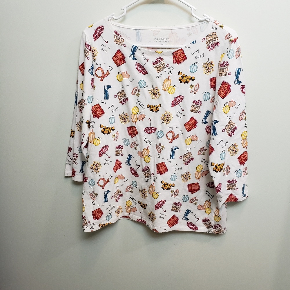 Talbots Colorful Fall Graphic Print Top Size Xl Petite